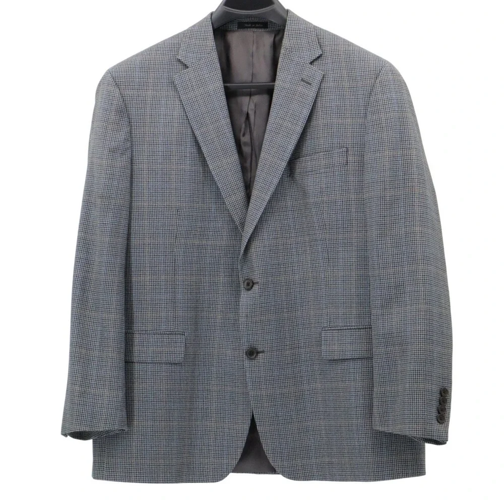 Ralph‎ Lauren Silk Wool Houndstooth Blazer Sport Coat Gray 46R